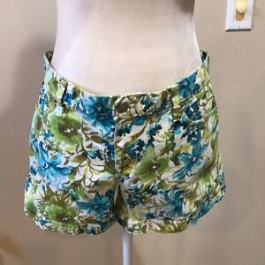 Loft Women’s Floral Cotton Blend Shorts Blue/Green/White Front & Back Pockets-8